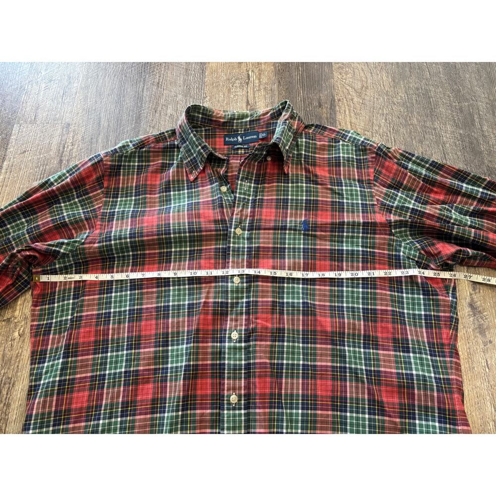 Polo Ralph Lauren Plaid Button Down Shirt Mens XL Classic Fit Red Green Tartan - Picture 5 of 6